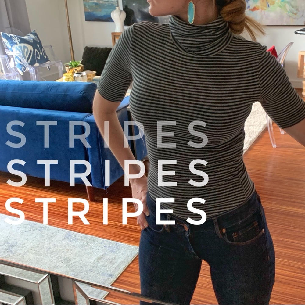 Short Sleeve Turtleneck with Blue & Grey Stripes